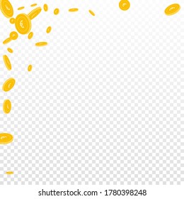 European Union Euro coins falling. Scattered disorderly EUR coins on transparent background. Beauteous abstract left top corner vector illustration. Jackpot or success concept.