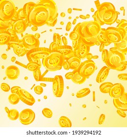 European Union Euro coins falling. Extra scattered EUR coins. Europe money. Delightful jackpot, wealth or success concept. Vector illustration.