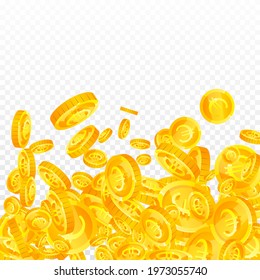 European Union Euro coins falling. Enchanting scattered EUR coins. Europe money. Mind-blowing jackpot, wealth or success concept. Vector illustration.