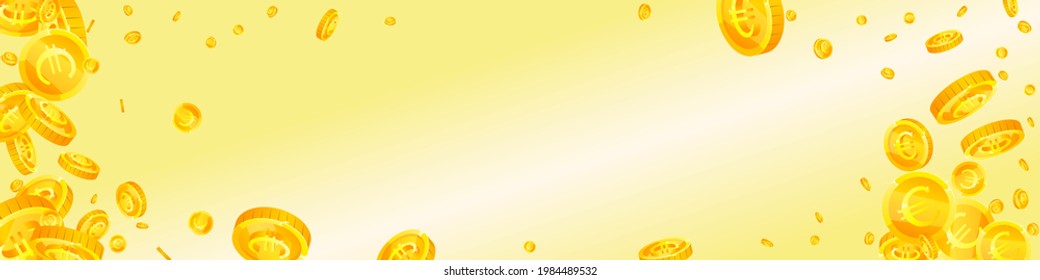 European Union Euro coins falling. Curious scattered EUR coins. Europe money. Optimal jackpot, wealth or success concept. Vector illustration.