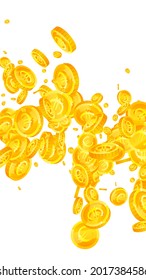 European Union Euro coins falling. Modern scattered EUR coins. Europe money. Powerful jackpot, wealth or success concept. Vector illustration.