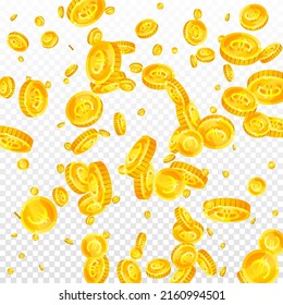 European Union Euro coins falling. Divine scattered EUR coins. Europe money. Ecstatic jackpot, wealth or success concept. Vector illustration.