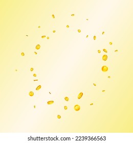 European Union Euro coins falling. Scattered gold EUR coins. Europe money. Great business success concept. Square vector illustration.