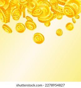 European Union Euro coins falling. Scattered gold EUR coins. Europe money. Great business success concept. Square vector illustration.