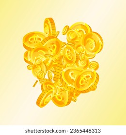 European Union Euro coins falling. Scattered gold EUR coins. Europe money. Great business success concept. Square vector illustration.