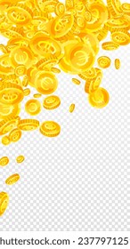 European Union Euro coins falling. Scattered gold EUR coins. Europe money. Great business success concept. Vector illustration.