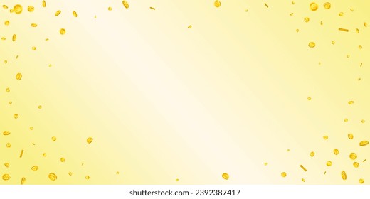 European Union Euro coins falling. Scattered gold EUR coins. Europe money. Jackpot wealth or success concept. Wide vector illustration.