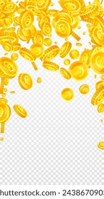 European Union Euro coins falling. Scattered gold EUR coins. Europe money. Jackpot wealth or success concept. Vector illustration.