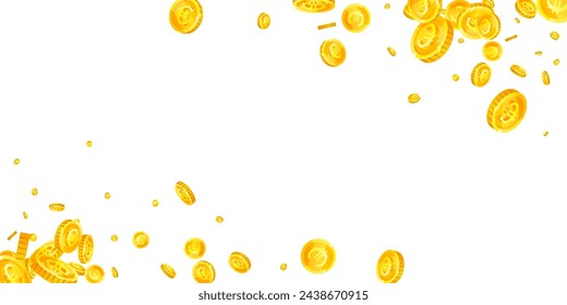 European Union Euro coins falling. Scattered gold EUR coins. Europe money. Global financial crisis concept. Wide vector illustration.