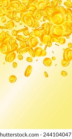 European Union Euro coins falling. Scattered gold EUR coins. Europe money. Great business success concept. Vector illustration.