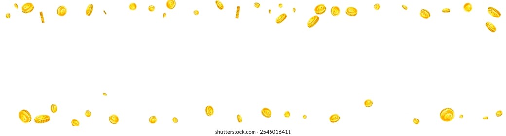 European Union Euro coins falling. Scattered gold EUR coins. Europe money. Global financial crisis concept. Panoramic vector illustration.