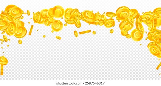 European Union Euro coins falling. Scattered gold EUR coins. Europe money. Jackpot wealth or success concept. Wide vector illustration.