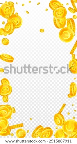 European Union Euro coins falling. Scattered gold EUR coins. Europe money. Jackpot wealth or success concept. Vector illustration.