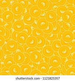 European Union Euro coins seamless pattern. Vibrant scattered EUR coins. Big win or success concept. Europe disorderly flat money pattern. Coin tile vector illustration.