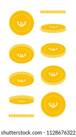 European Union Euro coins set, animation ready. EUR yellow coins rotation. Europe metal money in different positions isolated. Cute cartoon vector illustration.