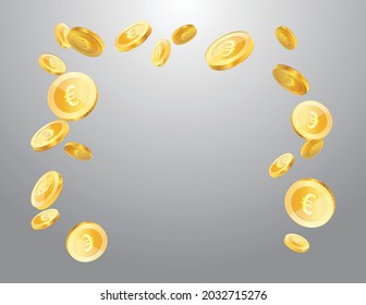 European Union euro currency realistic gold coin floating, money sign vector illustration