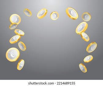 European Union euro currency realistic gold silver metallic coin floating, money sign vector illustration