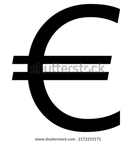 European Union Euro EUR currency sign silhouette front view isolated on white background. Currency by the European Central Bank. Vector illustration.