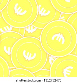 European Union Euro gold coins seamless pattern. Sublime scattered yellow EUR coins. Success concept. Europe money pattern. Coin vector illustration.