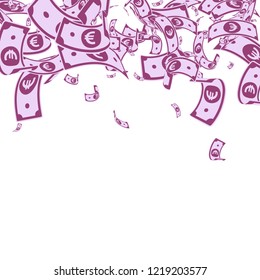 European Union Euro notes falling. Messy EUR bills on white background. Europe money. Appealing vector illustration. Extraordinary jackpot, wealth or success concept.