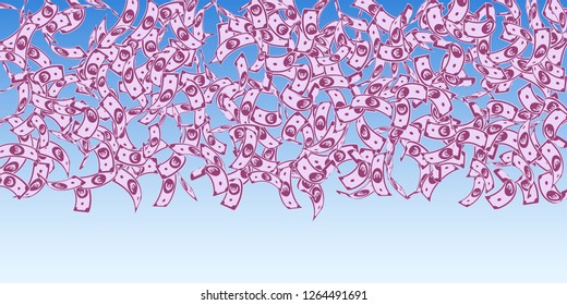 European Union Euro notes falling. Floating EUR bills on blue sky background. Europe money. Astonishing vector illustration. Exotic jackpot, wealth or success concept.
