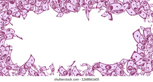 European Union Euro notes falling. Messy EUR bills on white background. Europe money. Astonishing vector illustration. Divine jackpot, wealth or success concept.