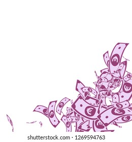 European Union Euro notes falling. Messy EUR bills on white background. Europe money. Amazing vector illustration. Sightly jackpot, wealth or success concept.