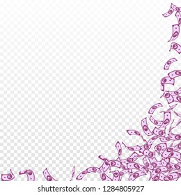 European Union Euro notes falling. Small EUR bills on transparent background. Europe money. Amazing vector illustration. Captivating jackpot, wealth or success concept.