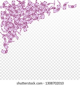 European Union Euro notes falling. Small EUR bills on transparent background. Europe money. Artistic vector illustration. Excellent jackpot, wealth or success concept.