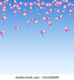 European Union Euro notes falling. Sparse EUR bills on blue sky background. Europe money. Appealing vector illustration. Fantastic jackpot, wealth or success concept.