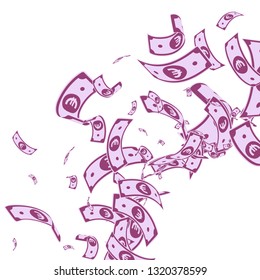 European Union Euro notes falling. Messy EUR bills on white background. Europe money. Amusing vector illustration. Immaculate jackpot, wealth or success concept.
