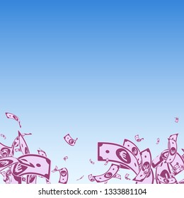 European Union Euro notes falling. Messy EUR bills on blue sky background. Europe money. Alluring vector illustration. Stunning jackpot, wealth or success concept.