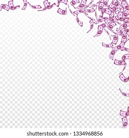 European Union Euro notes falling. Small EUR bills on transparent background. Europe money. Amazing vector illustration. Delightful jackpot, wealth or success concept.