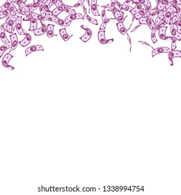 European Union Euro notes falling. Small EUR bills on white background. Europe money. Amazing vector illustration. Extra jackpot, wealth or success concept.