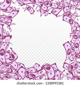 European Union Euro notes falling. Messy EUR bills on transparent background. Europe money. Amazing vector illustration. Uncommon jackpot, wealth or success concept.