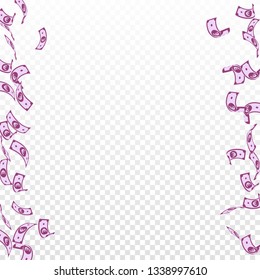 European Union Euro notes falling. Sparse EUR bills on transparent background. Europe money. Amusing vector illustration. Exotic jackpot, wealth or success concept.