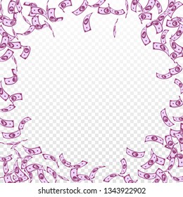 European Union Euro notes falling. Sparse EUR bills on transparent background. Europe money. Amusing vector illustration. Symmetrical jackpot, wealth or success concept.
