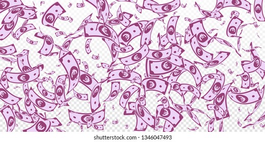 European Union Euro notes falling. Random EUR bills on transparent background. Europe money. Astonishing vector illustration. Amazing jackpot, wealth or success concept.