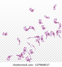 European Union Euro notes falling. Sparse EUR bills on transparent background. Europe money. Amusing vector illustration. Lovely jackpot, wealth or success concept.