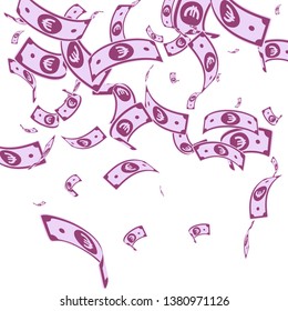 European Union Euro notes falling. Random EUR bills on white background. Europe money. Artistic vector illustration. Awesome jackpot, wealth or success concept.