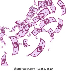 European Union Euro notes falling. Messy EUR bills on white background. Europe money. Amusing vector illustration. Fantastic jackpot, wealth or success concept.