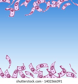 European Union Euro notes falling. Floating EUR bills on blue sky background. Europe money. Amazing vector illustration. Grand jackpot, wealth or success concept.
