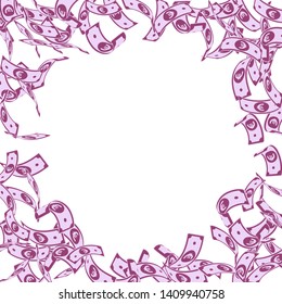 European Union Euro notes falling. Floating EUR bills on white background. Europe money. Amusing vector illustration. Ravishing jackpot, wealth or success concept.