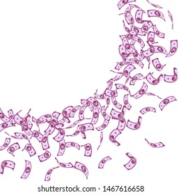 European Union Euro notes falling. Small EUR bills on white background. Europe money. Amazing vector illustration. Glamorous jackpot, wealth or success concept.