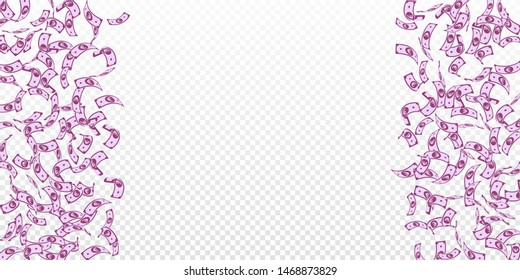 European Union Euro notes falling. Sparse EUR bills on transparent background. Europe money. Astonishing vector illustration. Actual jackpot, wealth or success concept.