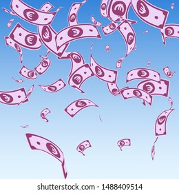 European Union Euro notes falling. Random EUR bills on blue sky background. Europe money. Artistic vector illustration. Attractive jackpot, wealth or success concept.