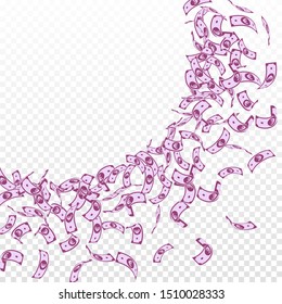 European Union Euro notes falling. Small EUR bills on transparent background. Europe money. Amazing vector illustration. Fresh jackpot, wealth or success concept.