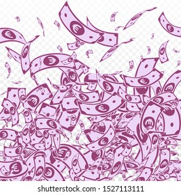 European Union Euro notes falling. Messy EUR bills on transparent background. Europe money. Amazing vector illustration. Marvelous jackpot, wealth or success concept.
