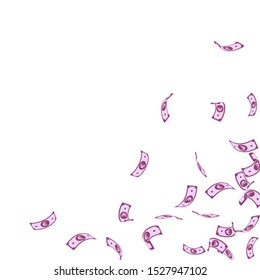 European Union Euro notes falling. Sparse EUR bills on white background. Europe money. Appealing vector illustration. Lovely jackpot, wealth or success concept.