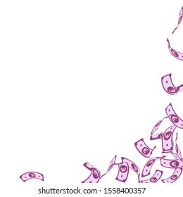 European Union Euro notes falling. Floating EUR bills on white background. Europe money. Amazing vector illustration. Bewitching jackpot, wealth or success concept.